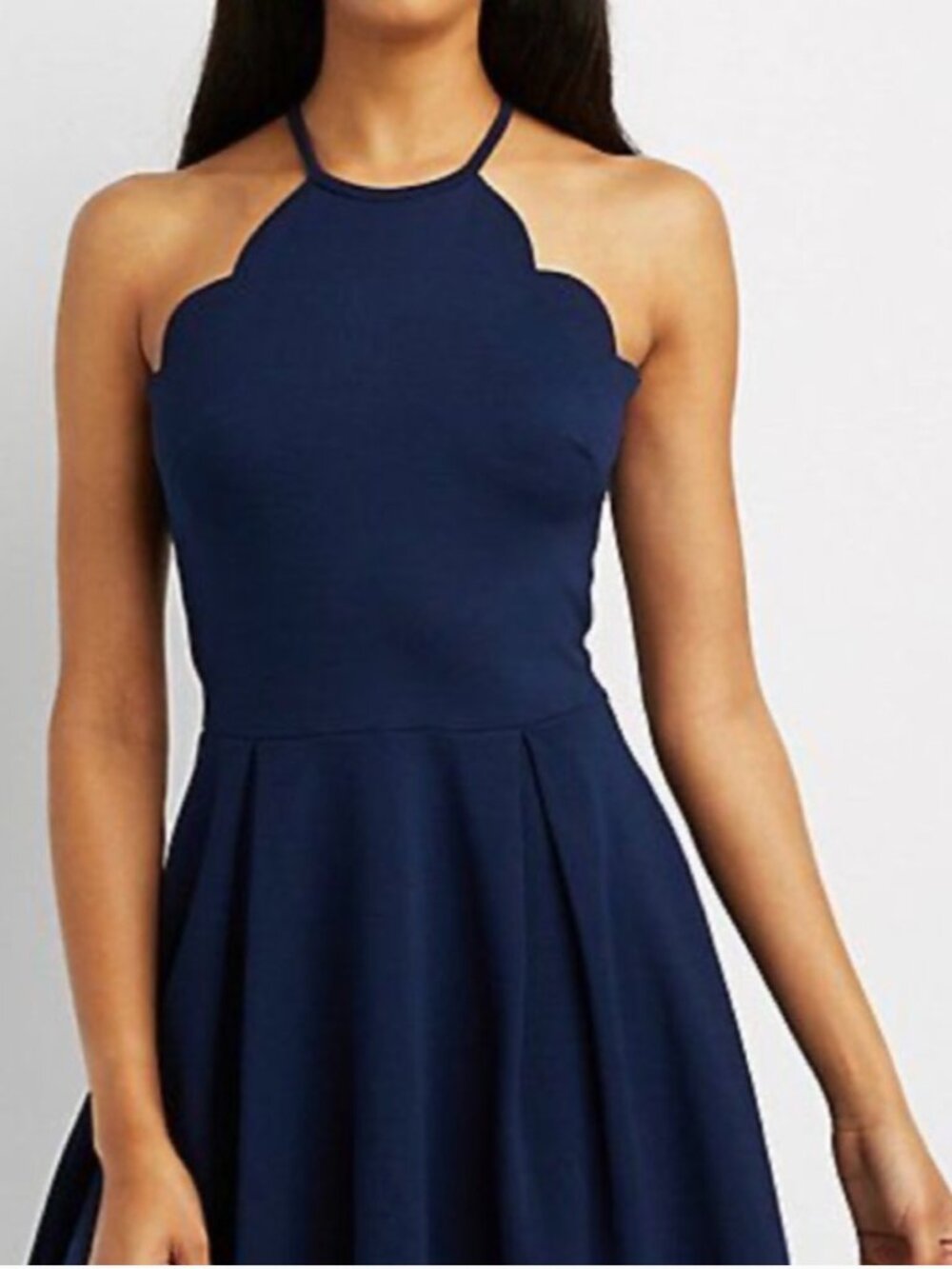 Charlotte Russe Navy Blue Scallop Halter High Neck Mini Dress